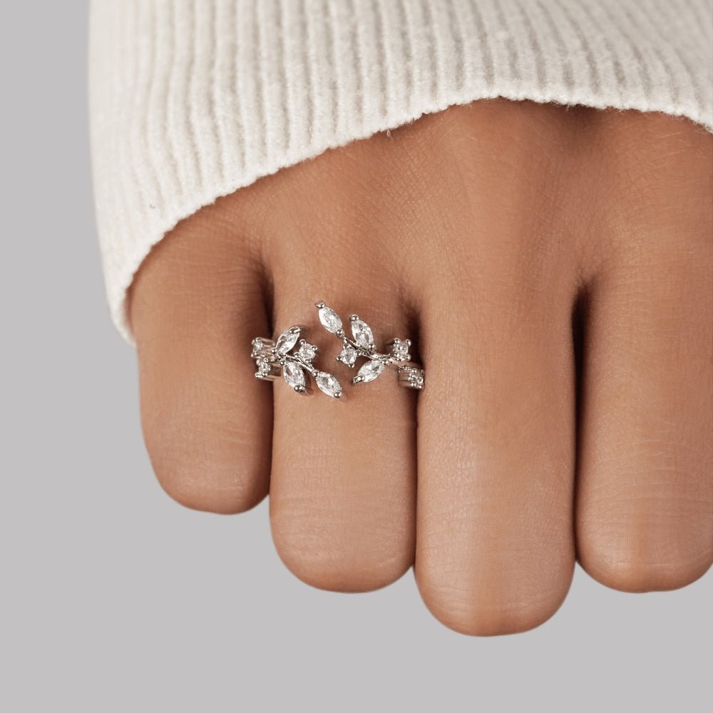 Crystal Leaf Open Ring-Rings-Yiyae-Yiyae