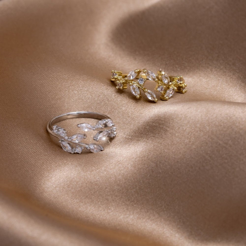 Crystal Leaf Open Ring-Rings-Yiyae-Yiyae