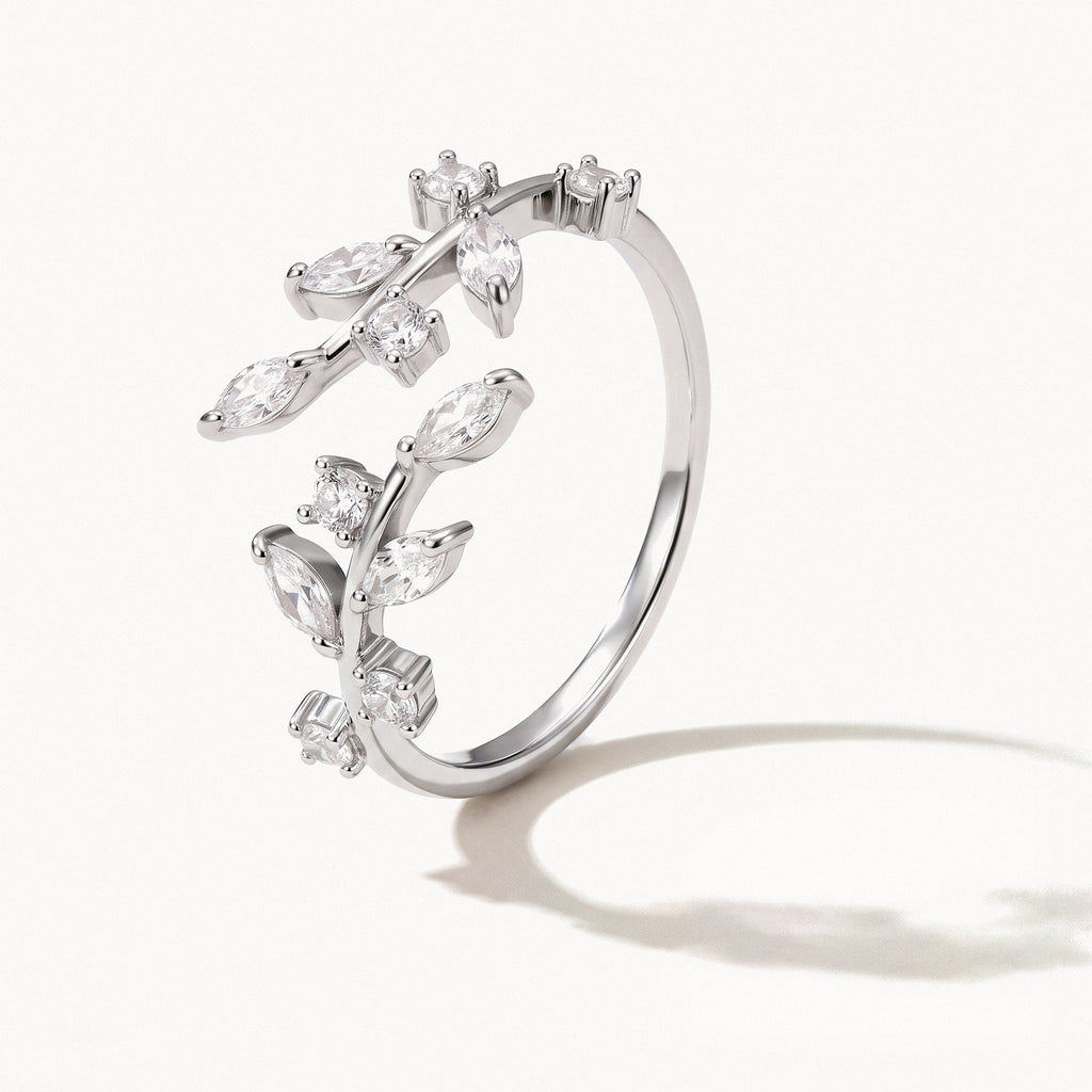Crystal Leaf Open Ring-Rings-Yiyae-US 5-7-Yiyae
