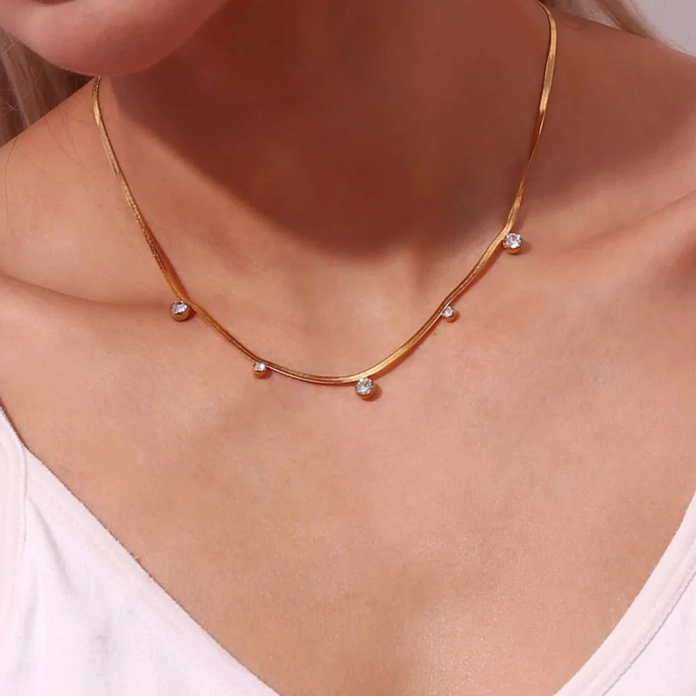 Crystal Station Herringbone Choker-Necklaces-Yiyae-Yiyae