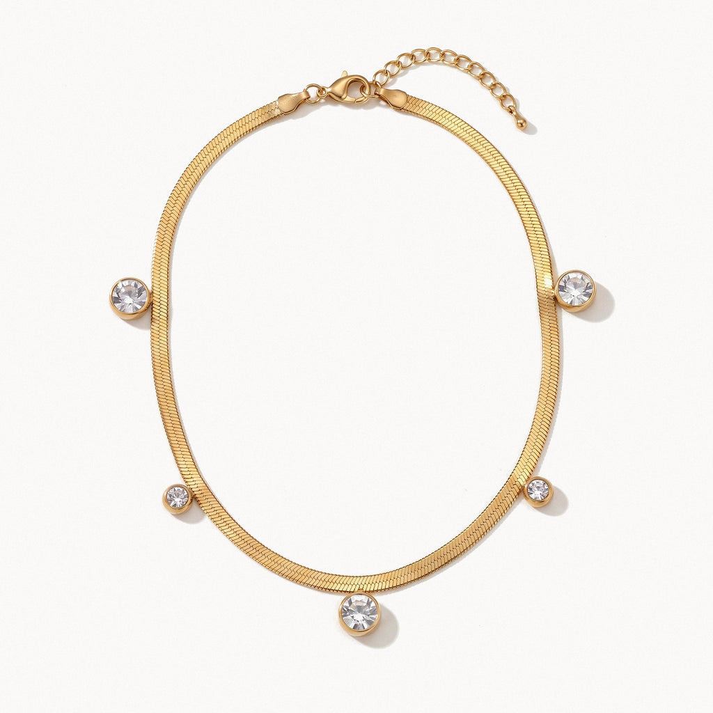 Crystal Station Herringbone Choker-Necklaces-Yiyae-Gold-Yiyae
