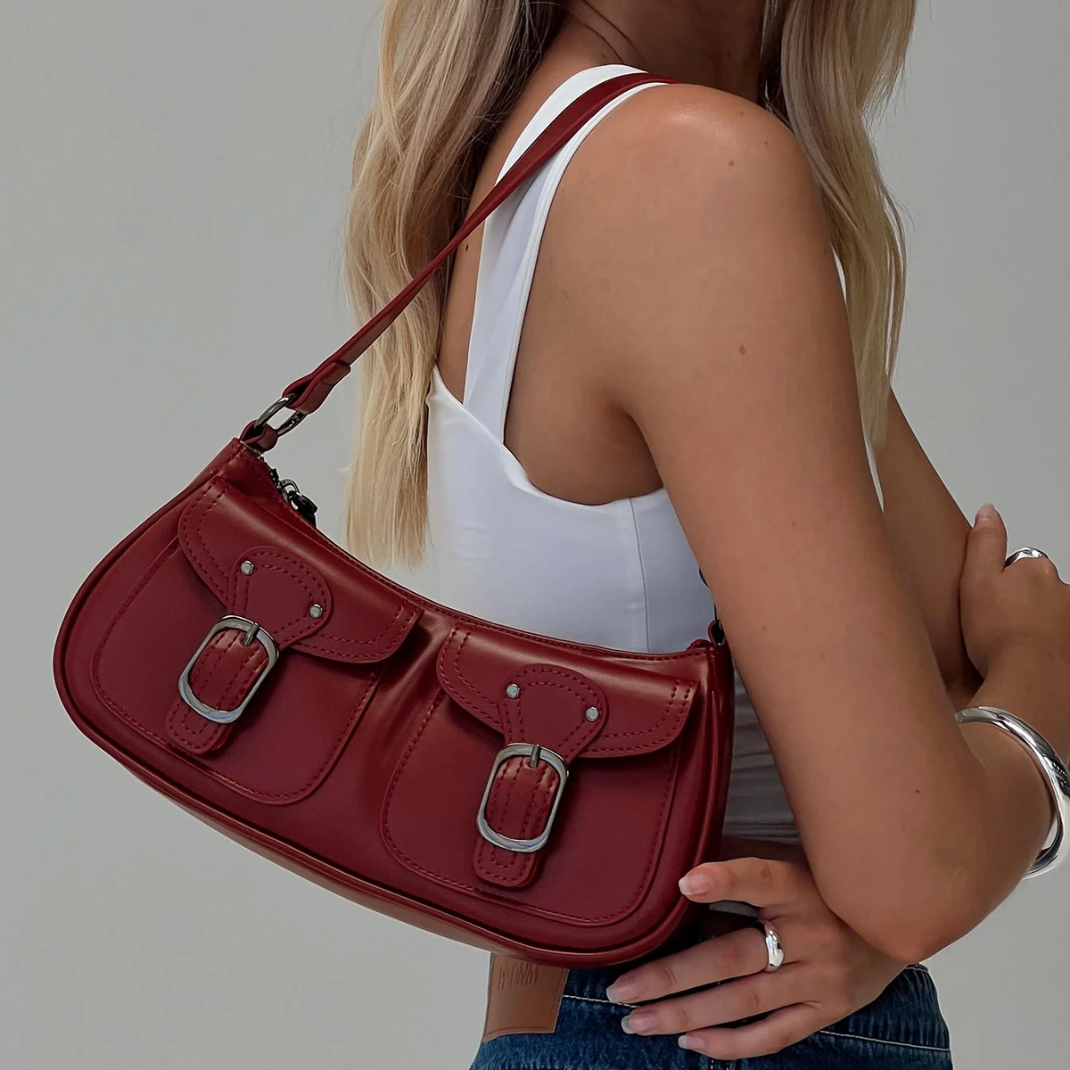 Double Buckle Shoulder Bag-Bags-Yiyae-Yiyae