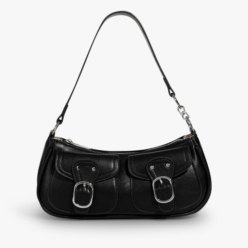 Double Buckle Shoulder Bag-Bags-Yiyae-Black-Yiyae