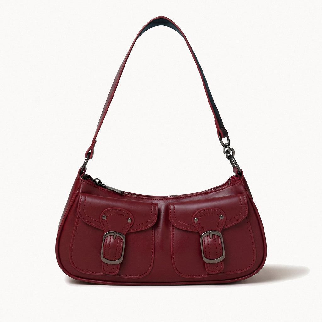 Double Buckle Shoulder Bag-Bags-Yiyae-Red-Yiyae