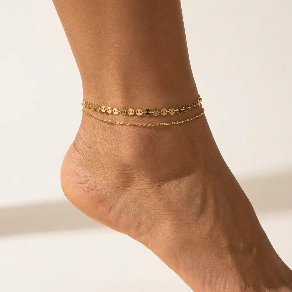 Double Chain Bead Anklet-Anklets-Yiyae-Yiyae