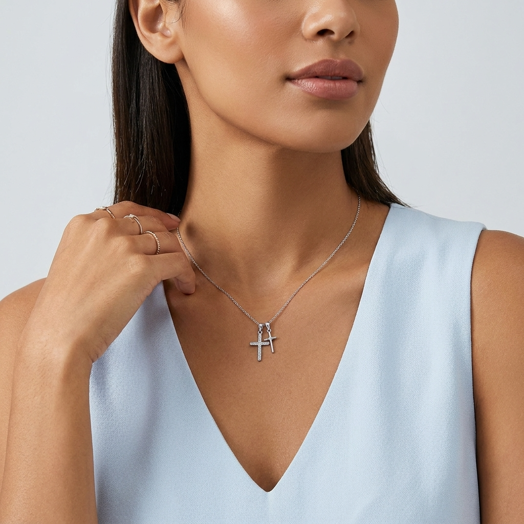 Double Cross Necklace-Necklaces-Yiyae-Yiyae