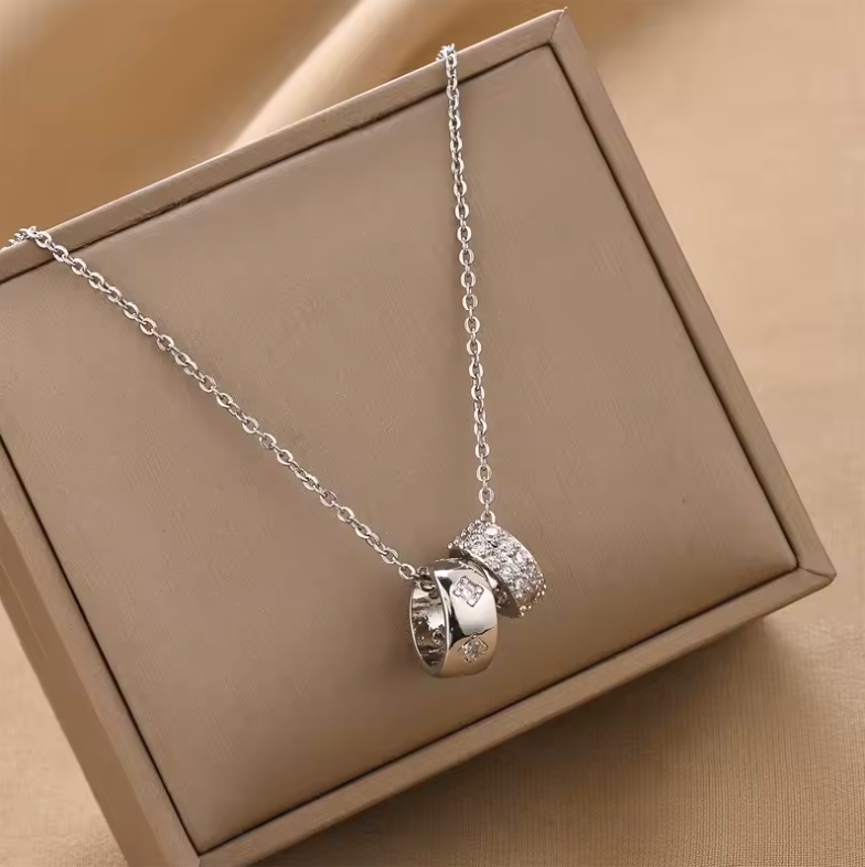 Double Ring Pendant Necklace-Necklaces-Yiyae-Yiyae