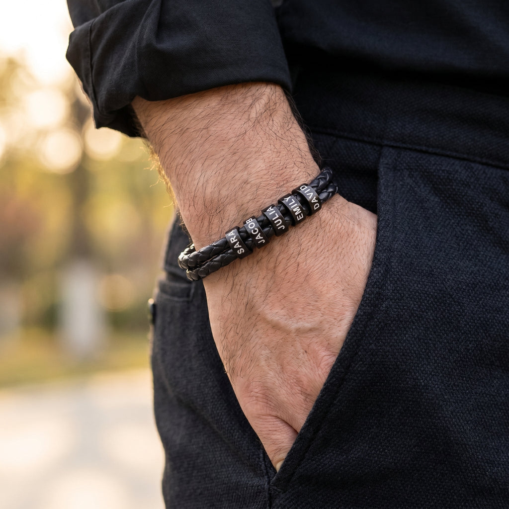 Engraved Bead Leather Bracelet-Bracelets-Yiyae-Yiyae