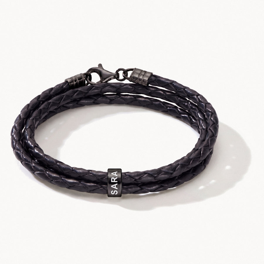 Engraved Bead Leather Bracelet