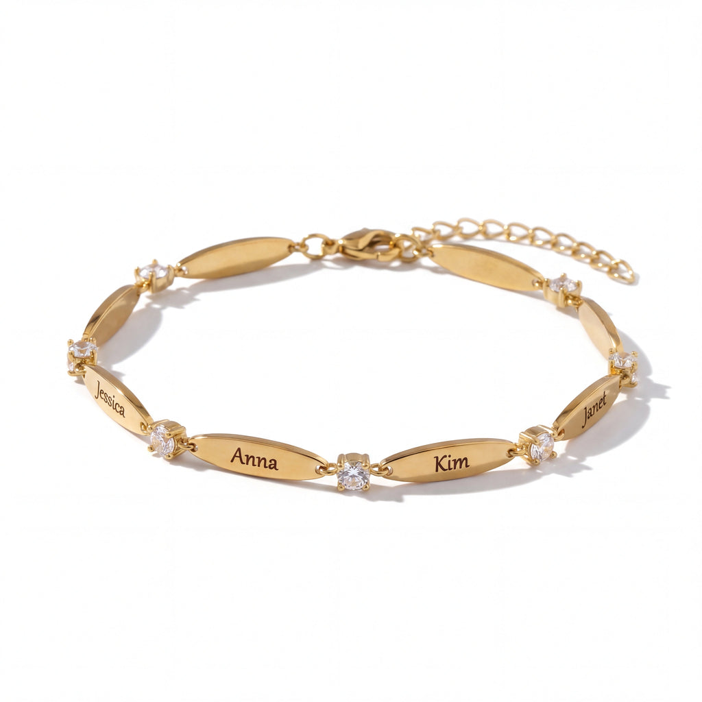 Engraved Crystal Link Bracelet-Bracelets-Yiyae-Yiyae