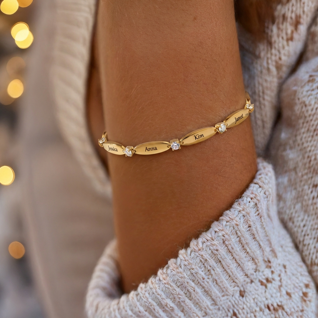 Engraved Crystal Link Bracelet-Bracelets-Yiyae-Yiyae