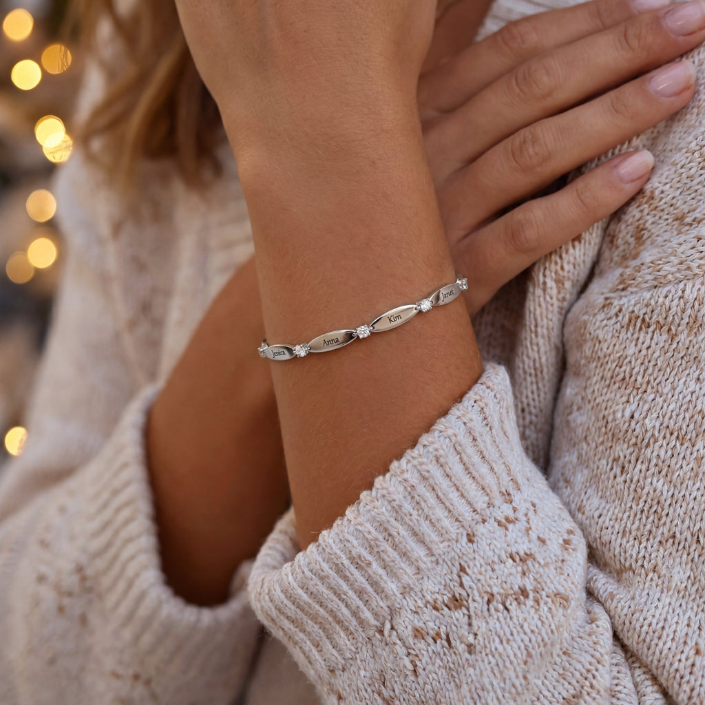 Engraved Crystal Link Bracelet-Bracelets-Yiyae-Yiyae