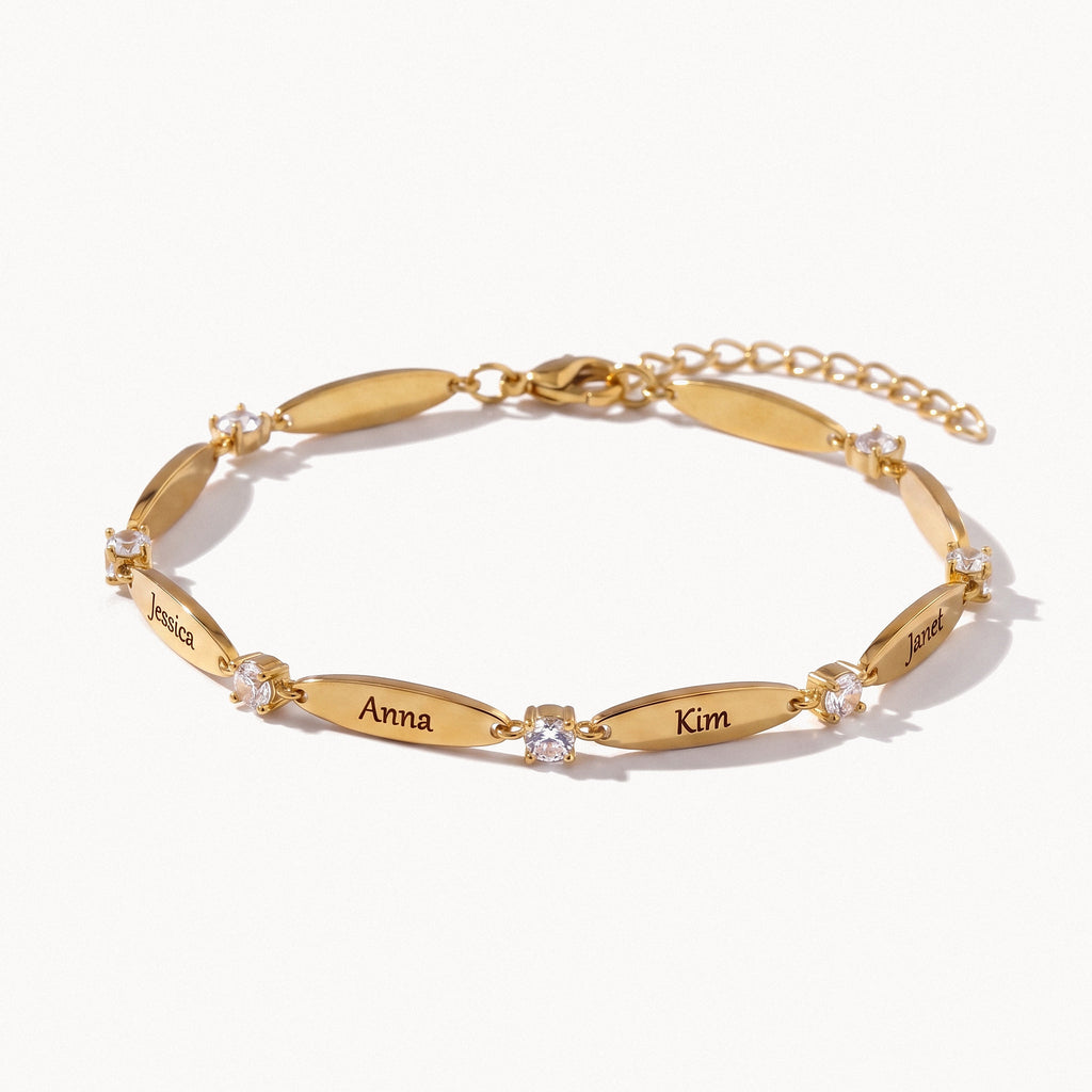 Engraved Crystal Link Bracelet-Bracelets-Yiyae-Gold 18K-Yiyae
