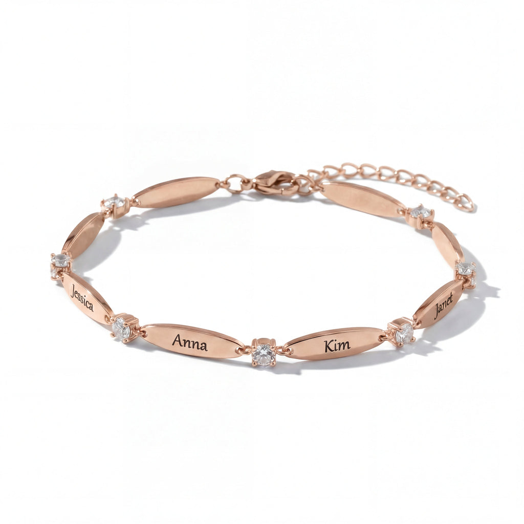 Engraved Crystal Link Bracelet-Bracelets-Yiyae-Rosé Gold 18K-Yiyae