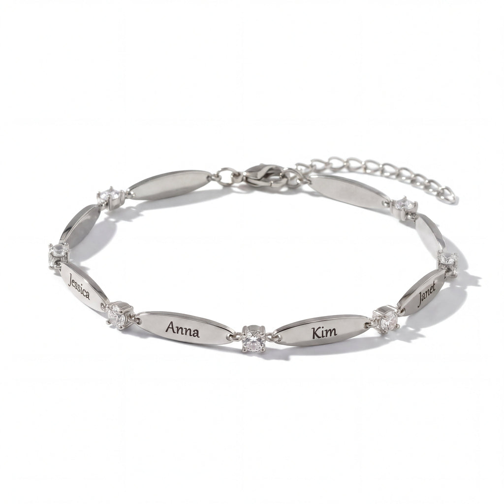 Engraved Crystal Link Bracelet-Bracelets-Yiyae-Silver 925-Yiyae