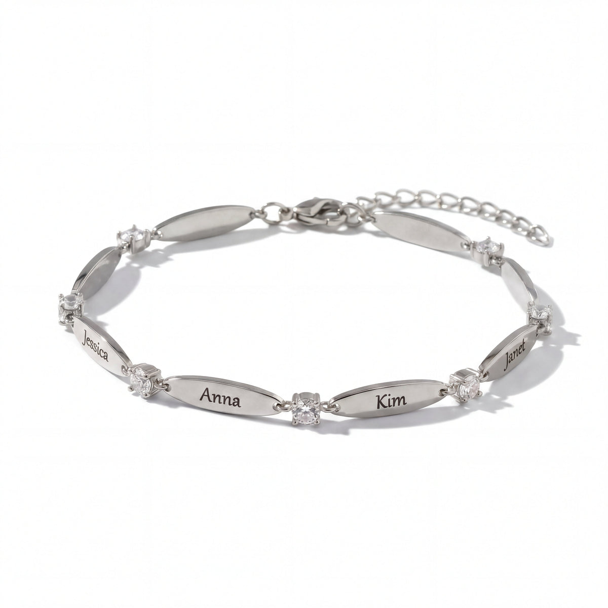 Engraved Crystal Link Bracelet-Bracelets-Yiyae-Silver 925-Yiyae
