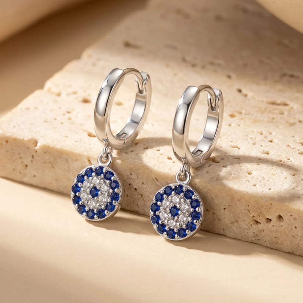 Evil Eye Hoop Earrings-Earrings-Yiyae-Silver-Yiyae