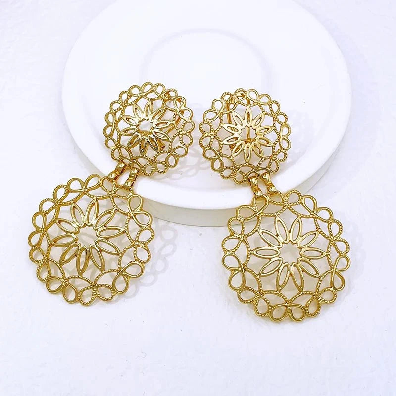 Filigree Disc Drop Earrings-Earrings-Yiyae-Gold-Yiyae