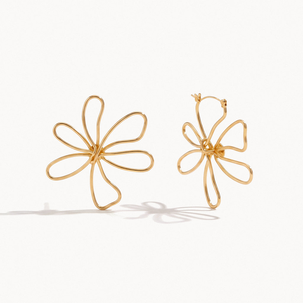 Floral Outline Earrings-Earrings-Yiyae-Gold-Yiyae