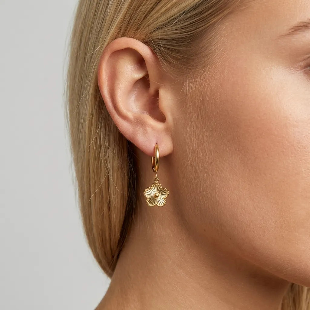 Flower Charm Hoops-Earrings-Yiyae-Yiyae