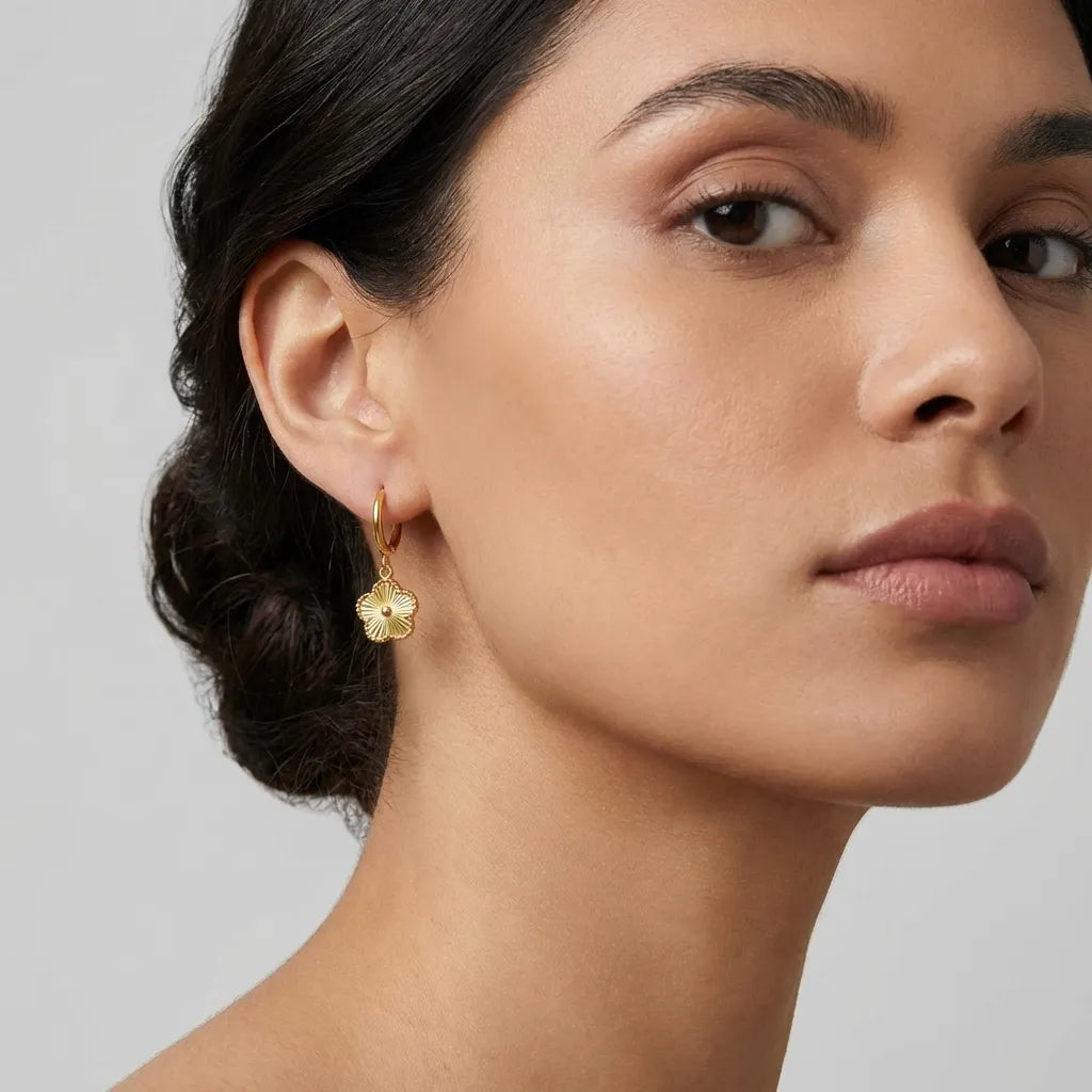 Flower Charm Hoops-Earrings-Yiyae-Yiyae