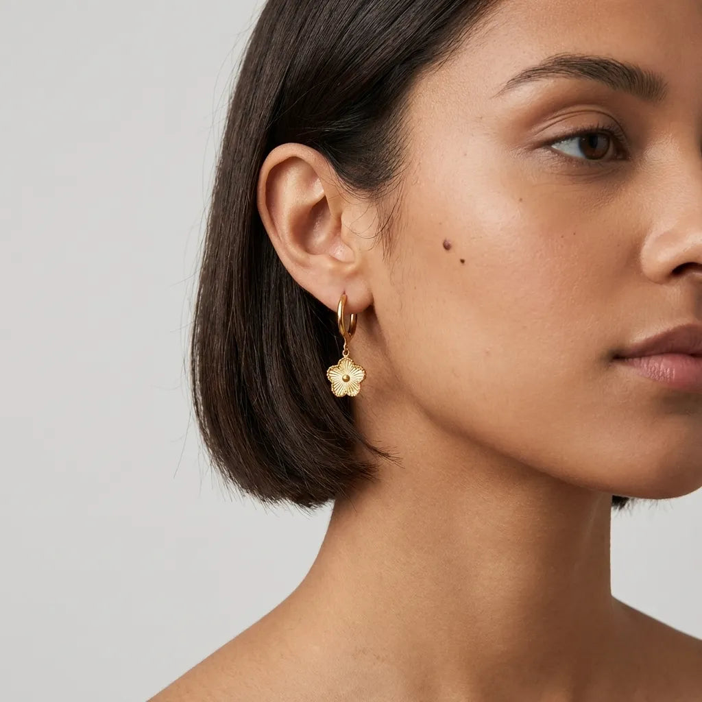 Flower Charm Hoops-Earrings-Yiyae-Yiyae