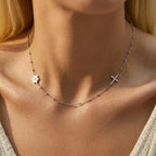 Flower & Cross Necklace-Necklaces-Yiyae-Yiyae