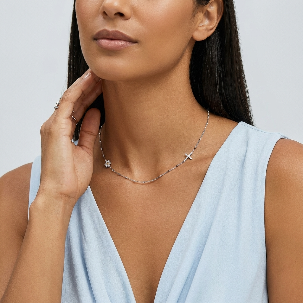Flower & Cross Necklace-Necklaces-Yiyae-Yiyae