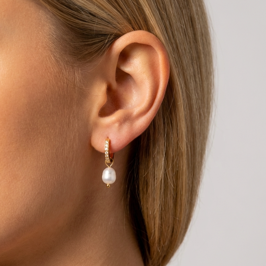 Freshwater Pearl Charm Hoops-Earrings-Yiyae-Yiyae