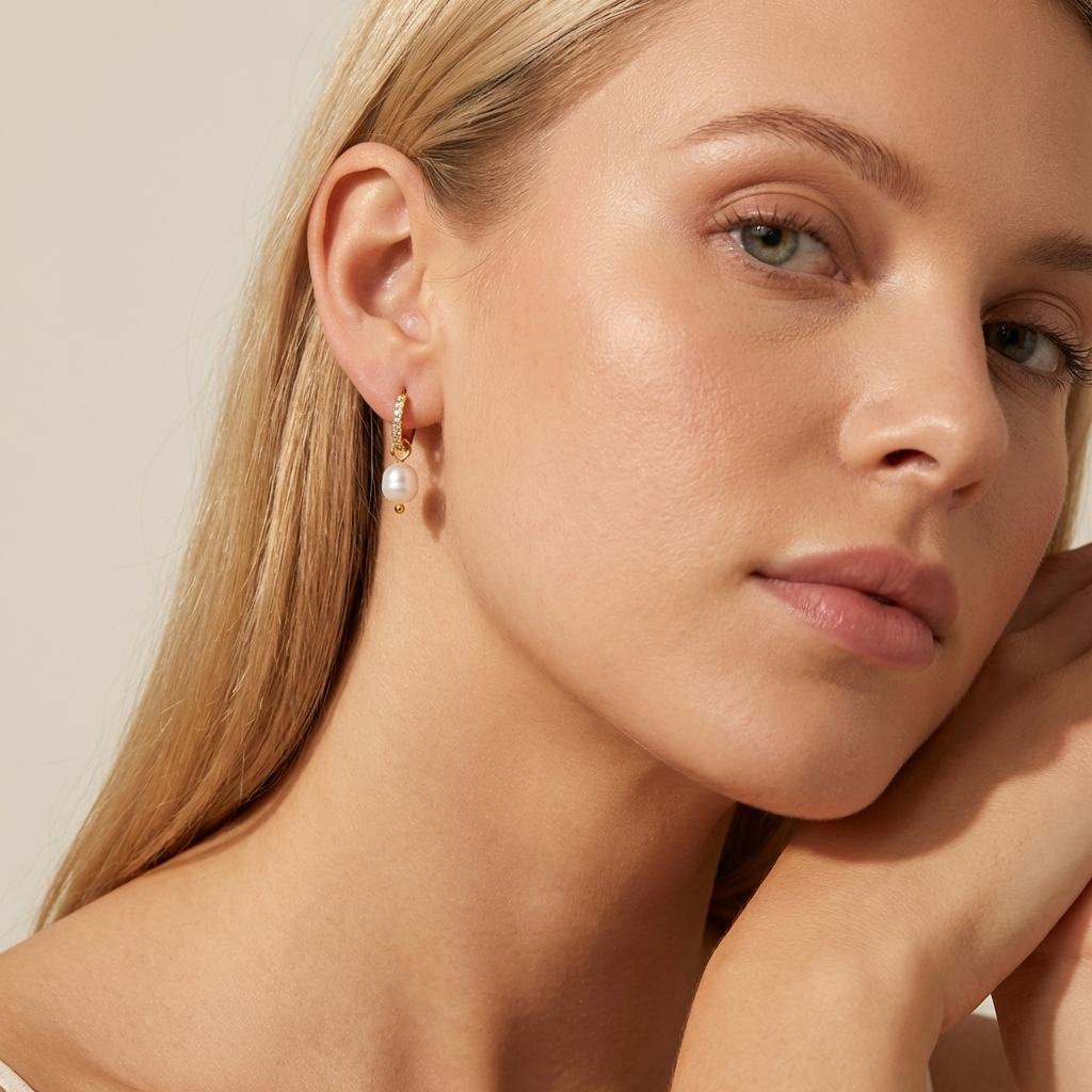 Freshwater Pearl Charm Hoops-Earrings-Yiyae-Yiyae