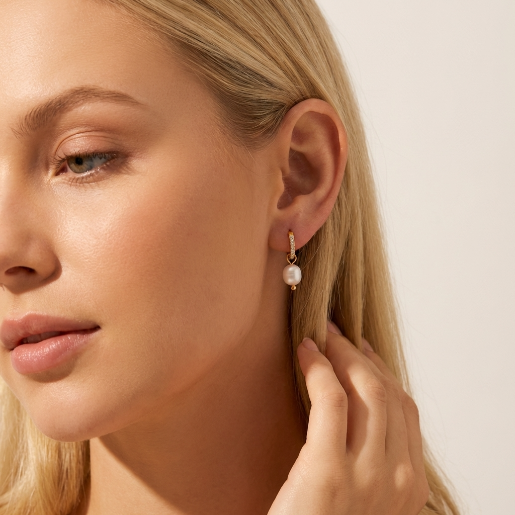 Freshwater Pearl Charm Hoops-Earrings-Yiyae-Yiyae