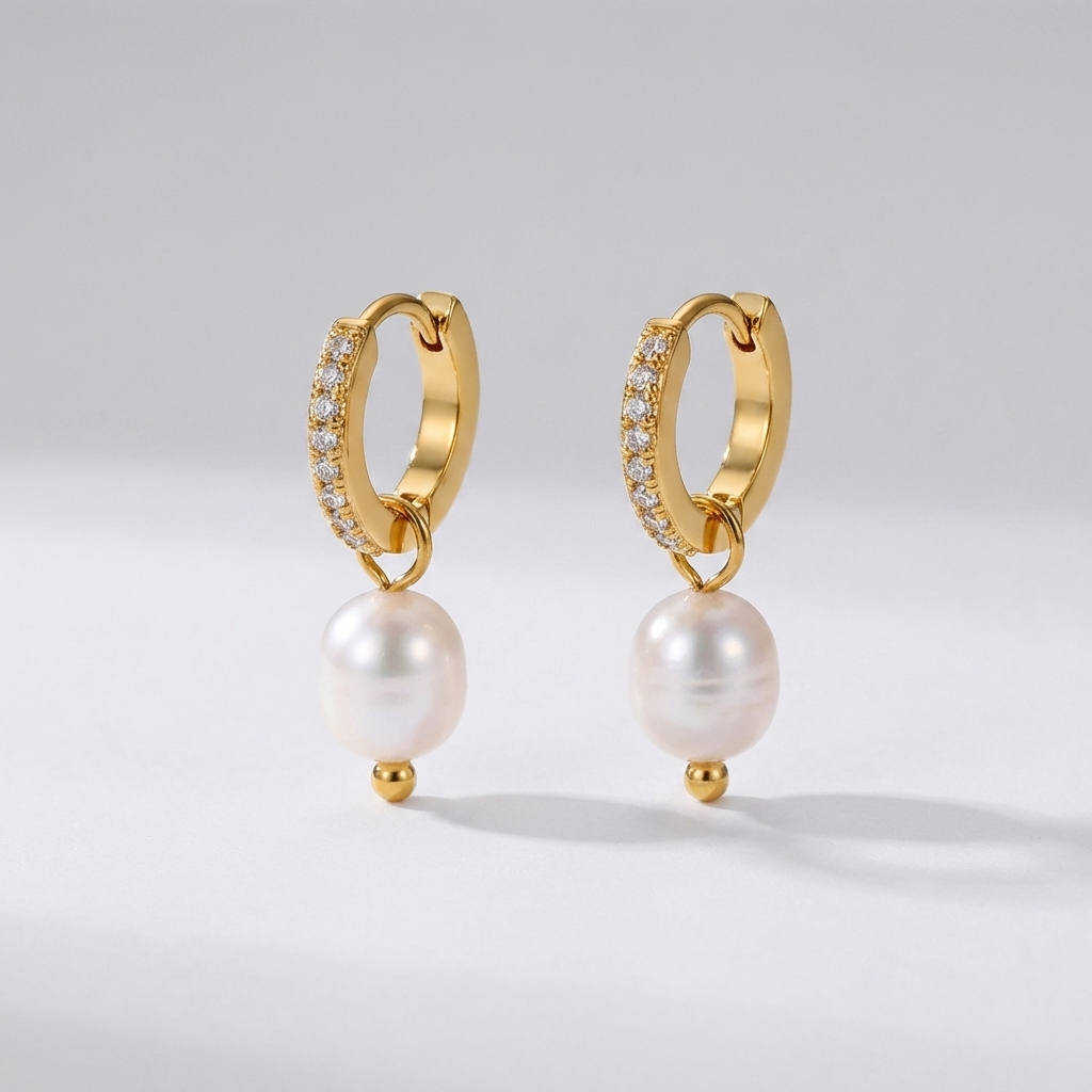 Freshwater Pearl Charm Hoops-Earrings-Yiyae-Yiyae