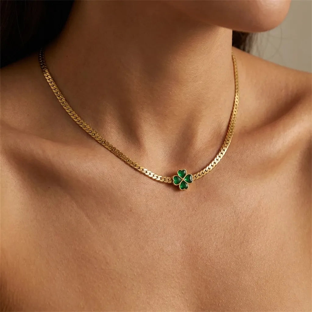 Green Clover Necklace-Necklaces-Yiyae-Yiyae