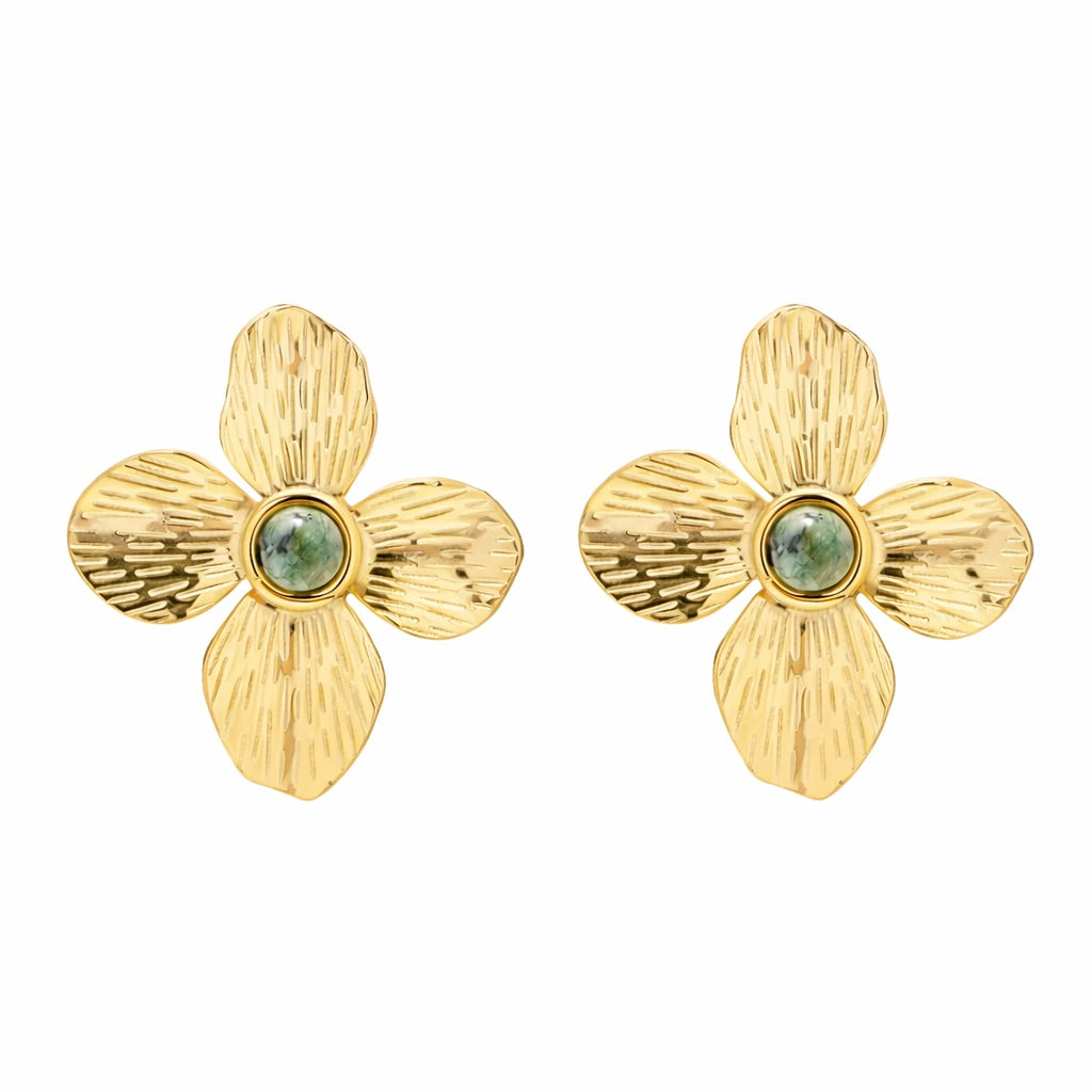 Green Flower Studs-Earrings-Yiyae-Yiyae