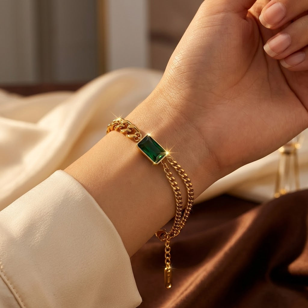 Green Stone Chain Bracelet