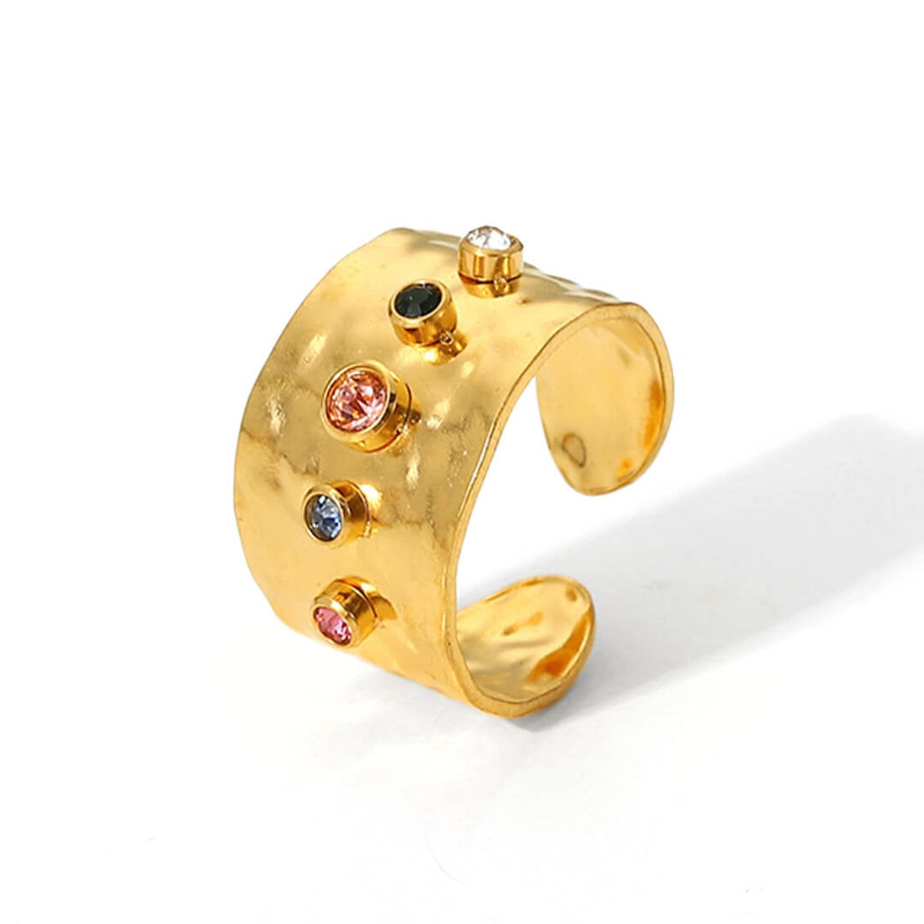 Hammered Gemstone-Effect Ring-Rings-Yiyae-Yiyae
