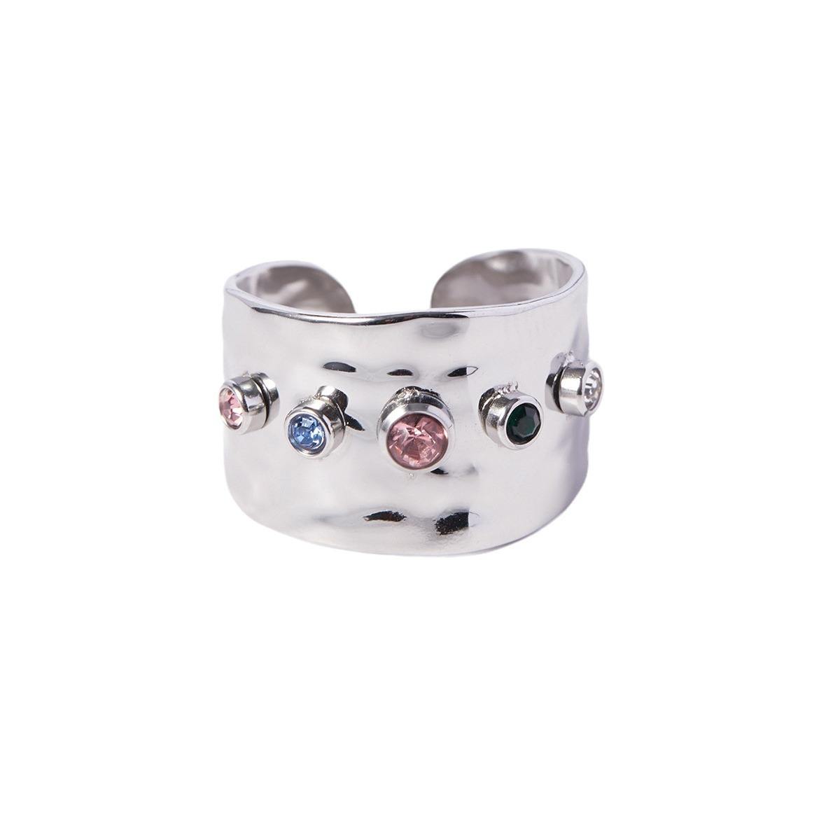 Hammered Gemstone-Effect Ring-Rings-Yiyae-Silver-Adjustable-Yiyae