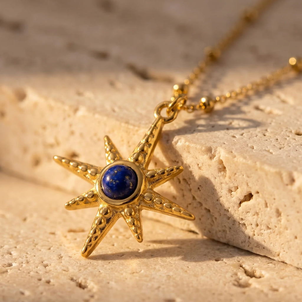Lapis Sun Pendant Necklace-Necklaces-Yiyae-Yiyae