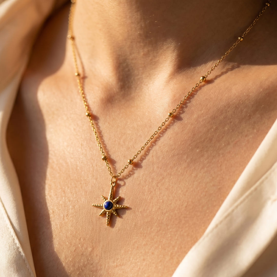 Lapis Sun Pendant Necklace-Necklaces-Yiyae-Yiyae