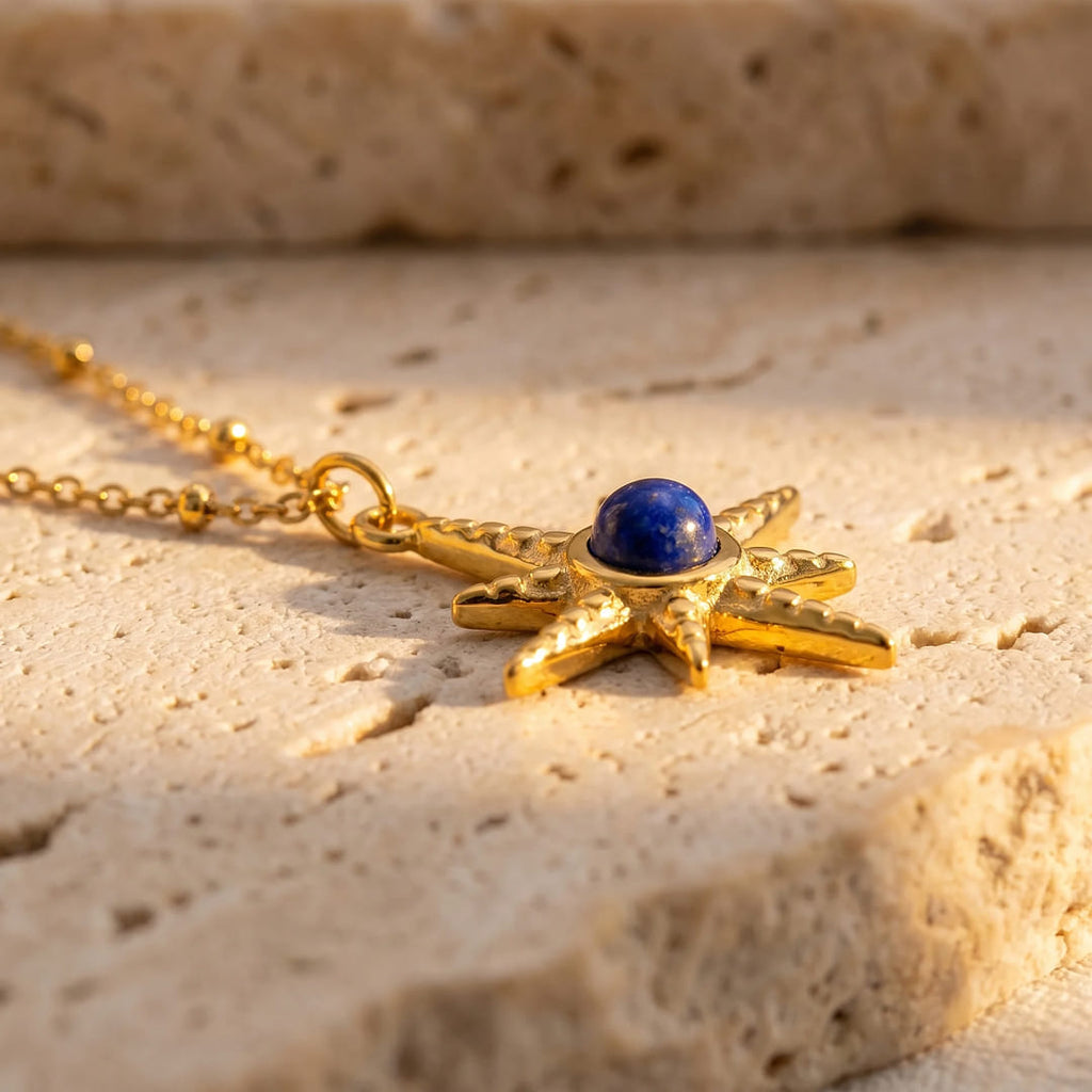 Lapis Sun Pendant Necklace-Necklaces-Yiyae-Yiyae