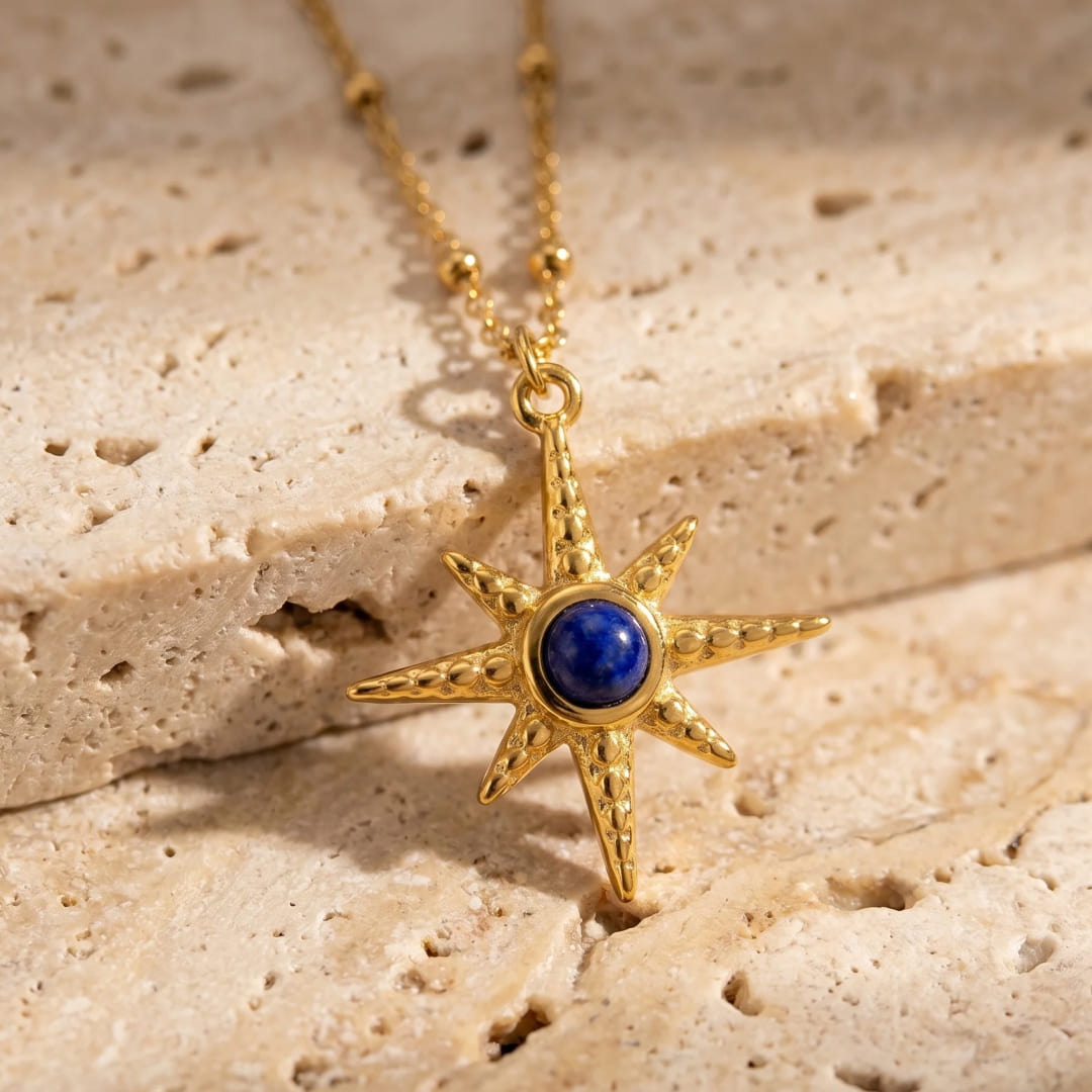 Lapis Sun Pendant Necklace-Necklaces-Yiyae-Yiyae