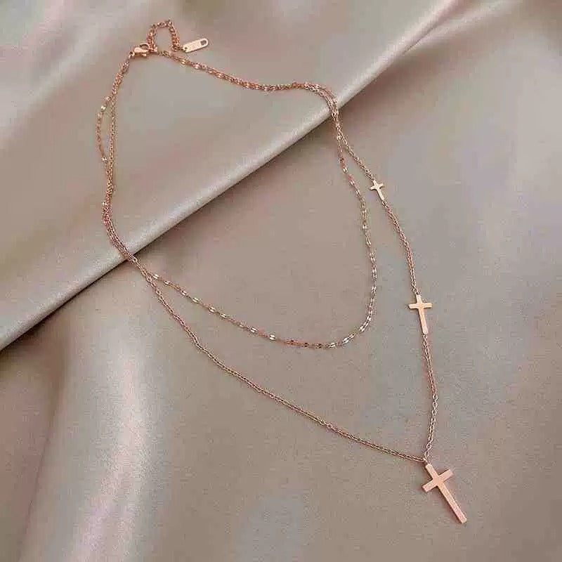 Layered Cross Necklace-Necklaces-Yiyae-Yiyae