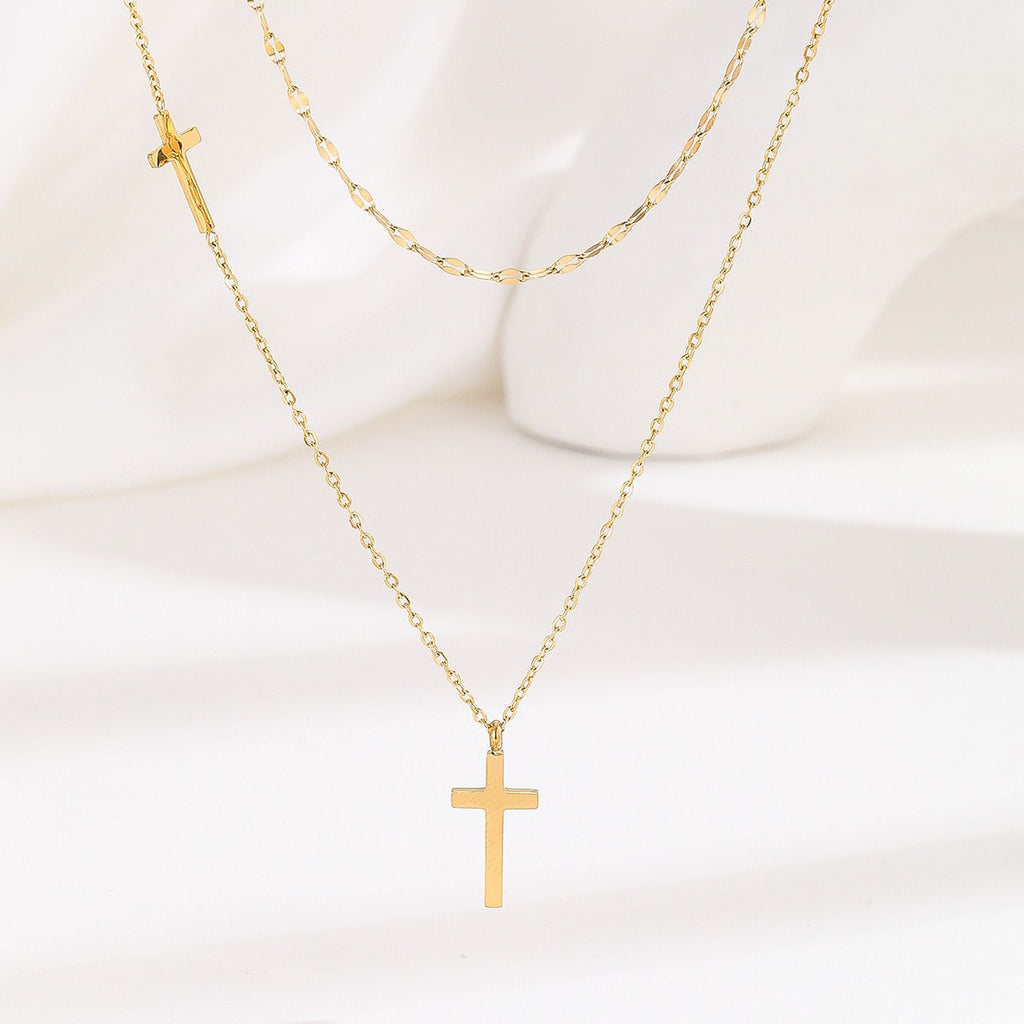 Layered Cross Necklace-Necklaces-Yiyae-Gold-Yiyae