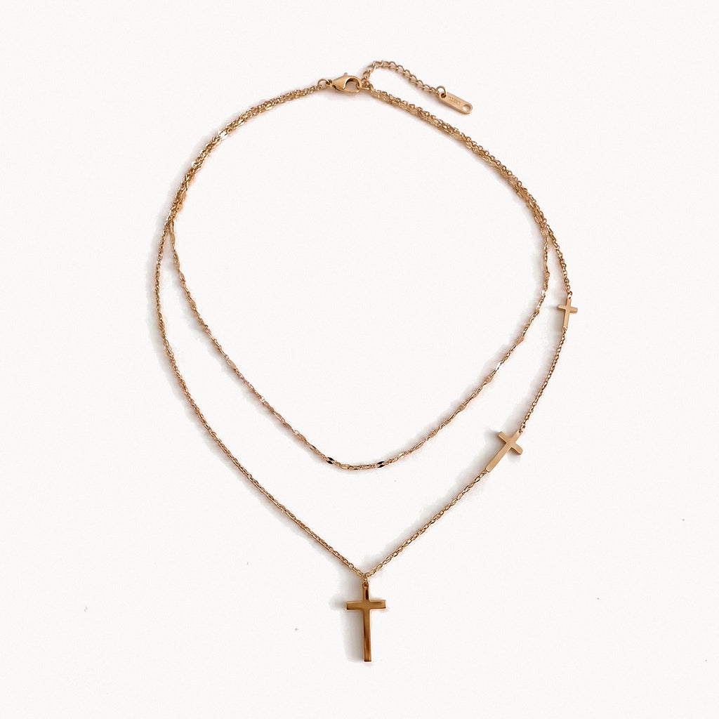 Layered Cross Necklace-Necklaces-Yiyae-Rose gold-Yiyae