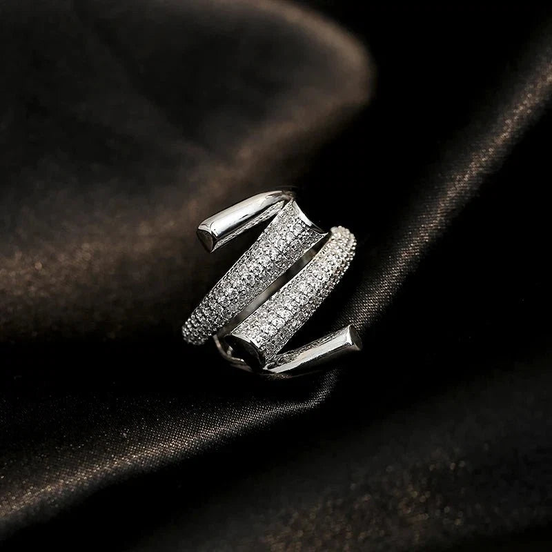 Layered Crystal Wrap Ring-Rings-Yiyae-Silver-Yiyae