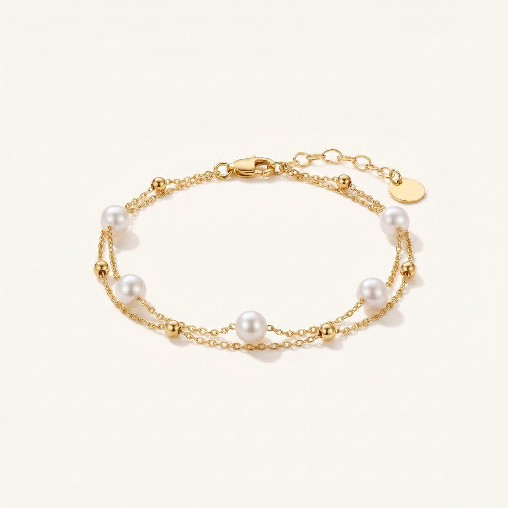 Layered Pearl Bracelet - Gold - Bracelets - Yiyae - foto 2