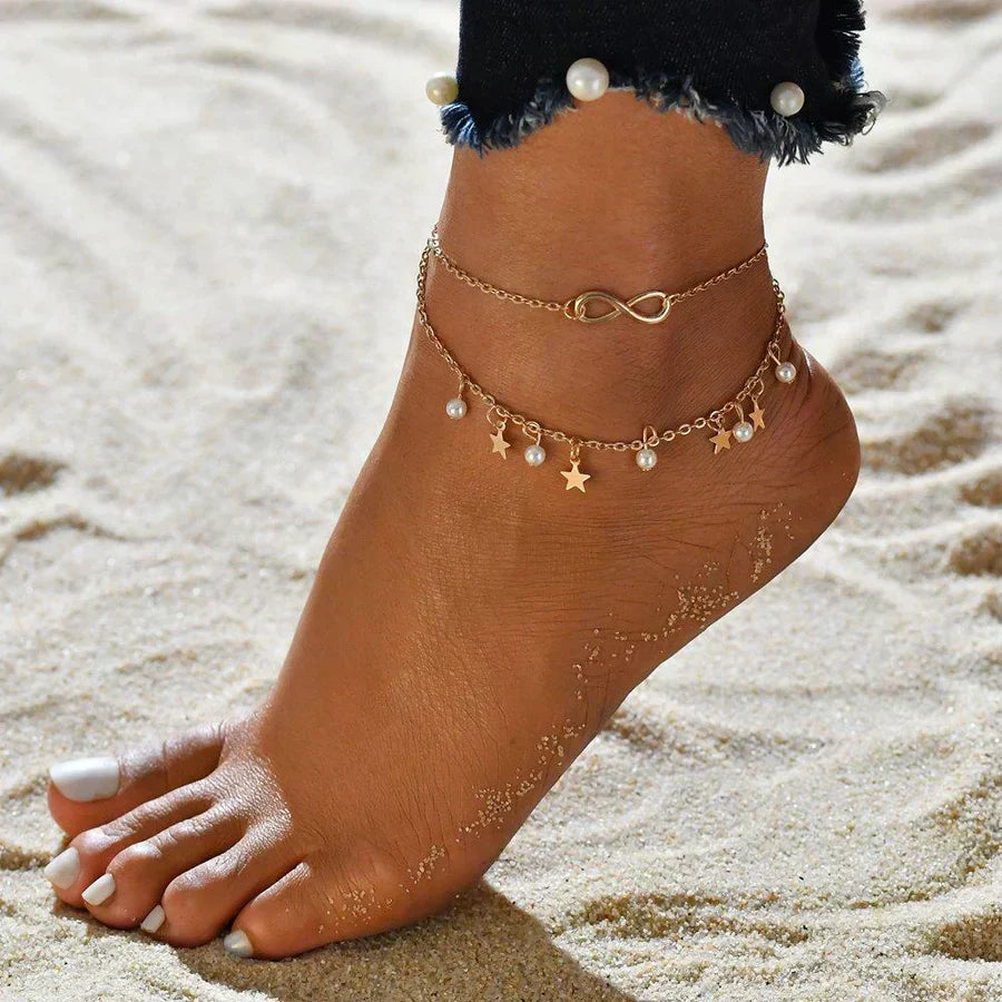 Layered Pearl Charm Anklet-Anklets-Yiyae-Yiyae