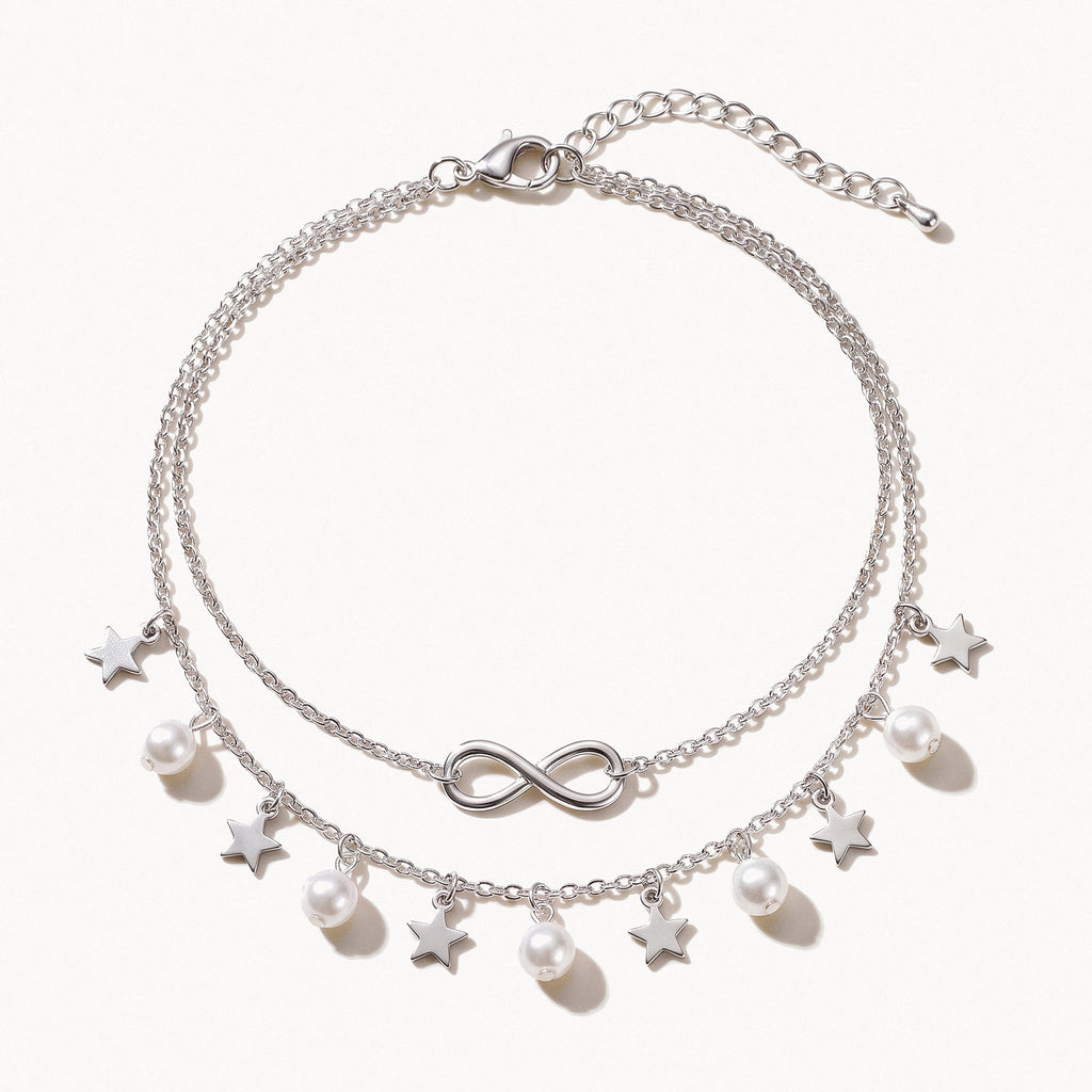 Layered Pearl Charm Anklet-Anklets-Yiyae-White-Gold-Yiyae