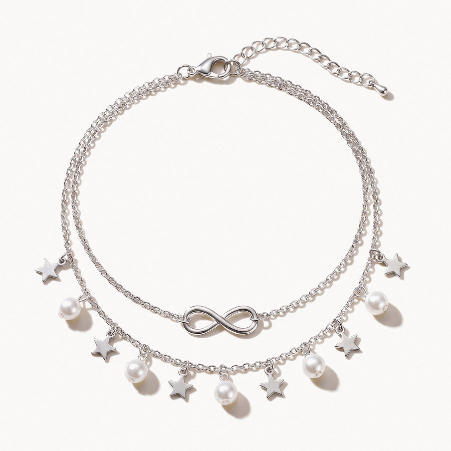 Layered Pearl Charm Anklet