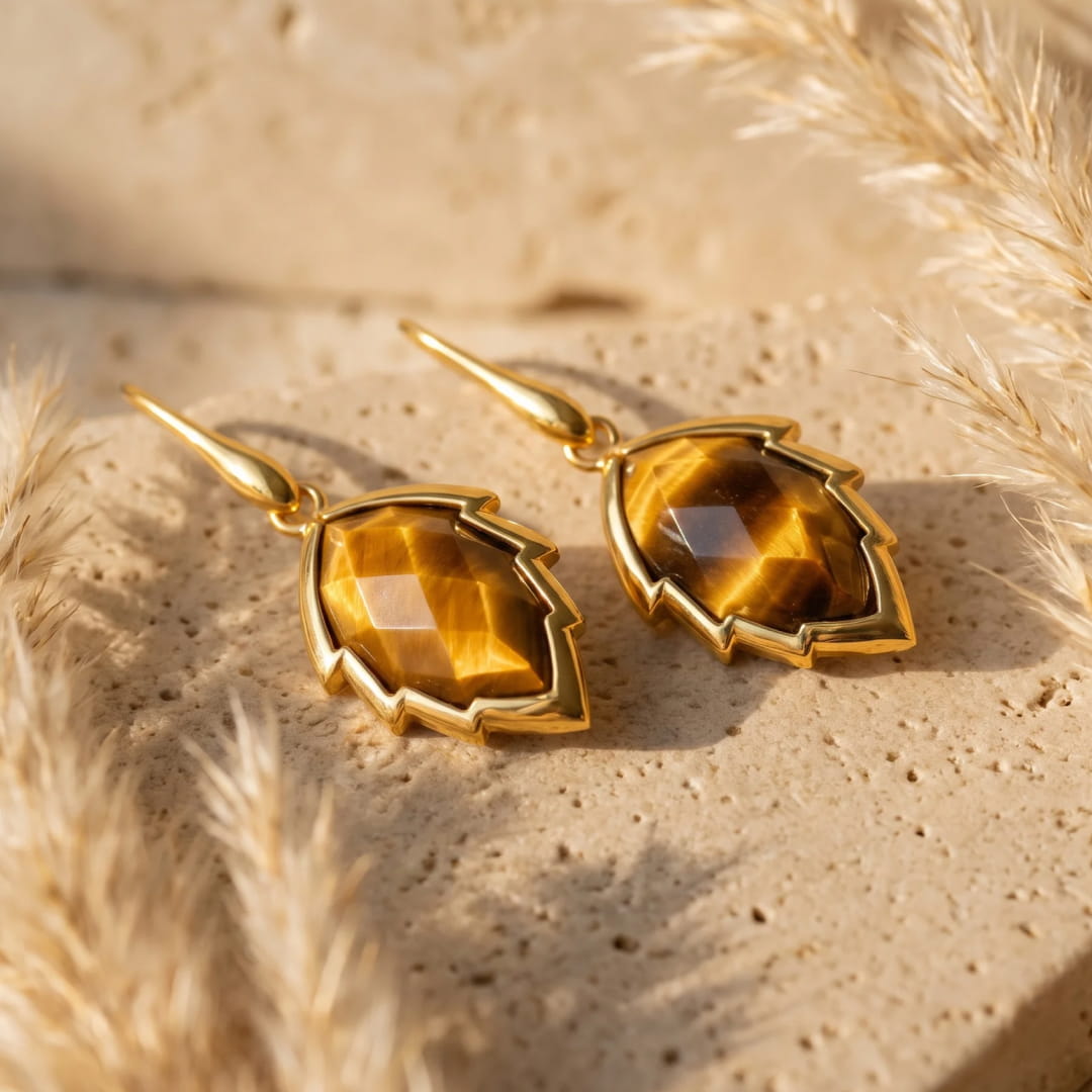 Leaf Stone Drop Earrings-Earrings-Yiyae-Yiyae
